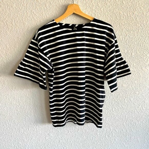 J. CREW Mariner Cloth Ruffle Sleeve Striped T-Shirt - Picture 1 of 3